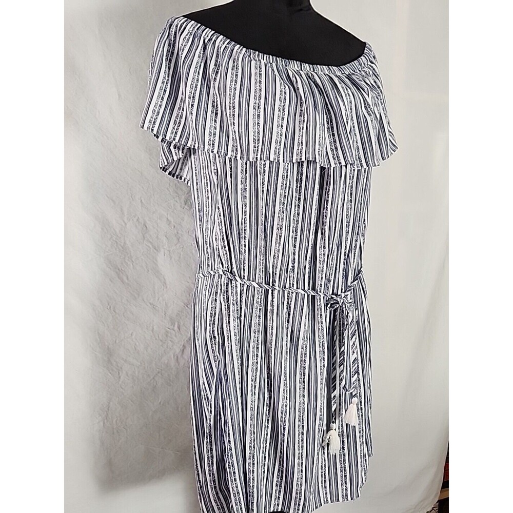 Hawaiian Tropic Off Shoulder Women Blue Casual Sun Mini Dress X-Large Beach Boho - Picture 2 of 13